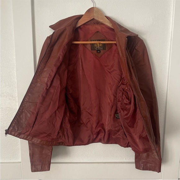 70's Vintage Fantastic International 100% Leather Camel Brown Pilot Jacket - Picture 14 of 15